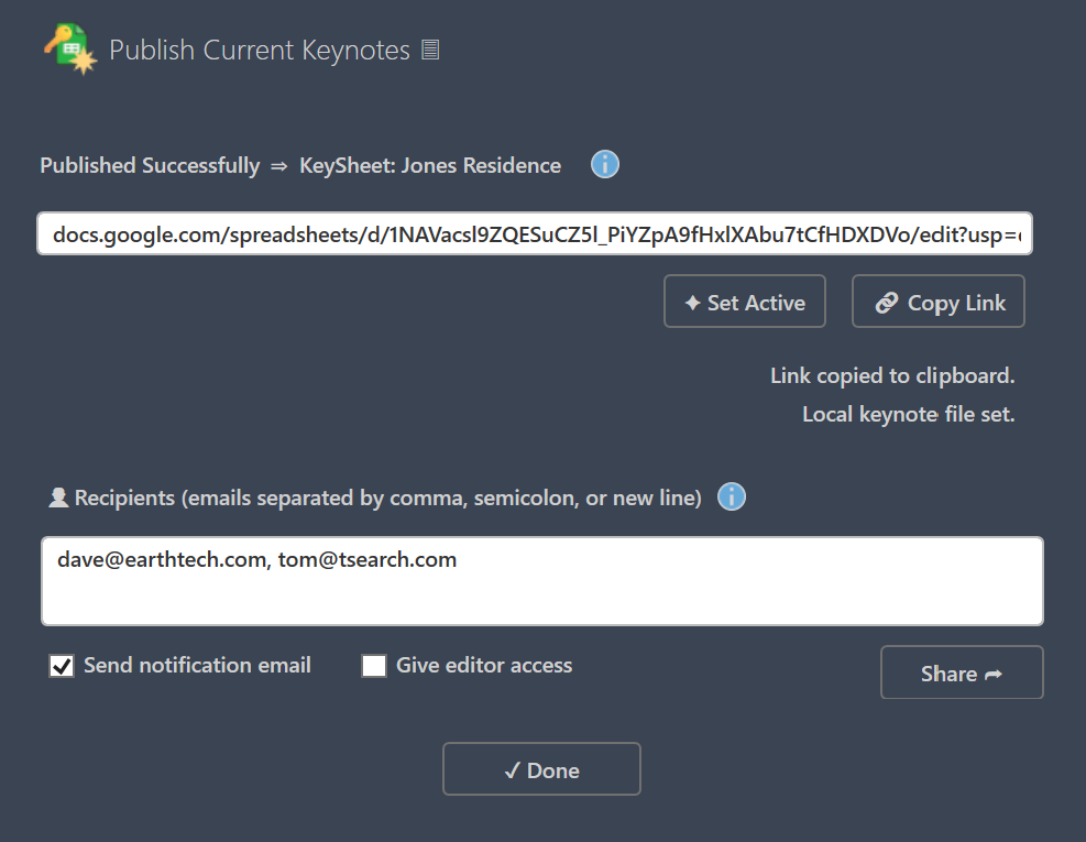KeySheet Create publish and share stage